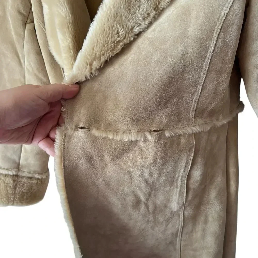 Express Y2K Vintage Suede Leather Faux Fur Lined Winter Coat Medium - Picture 4 of 15